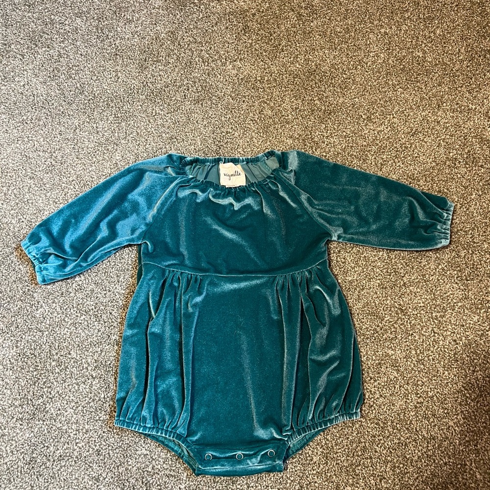 Teal Velvet Bubble Romper